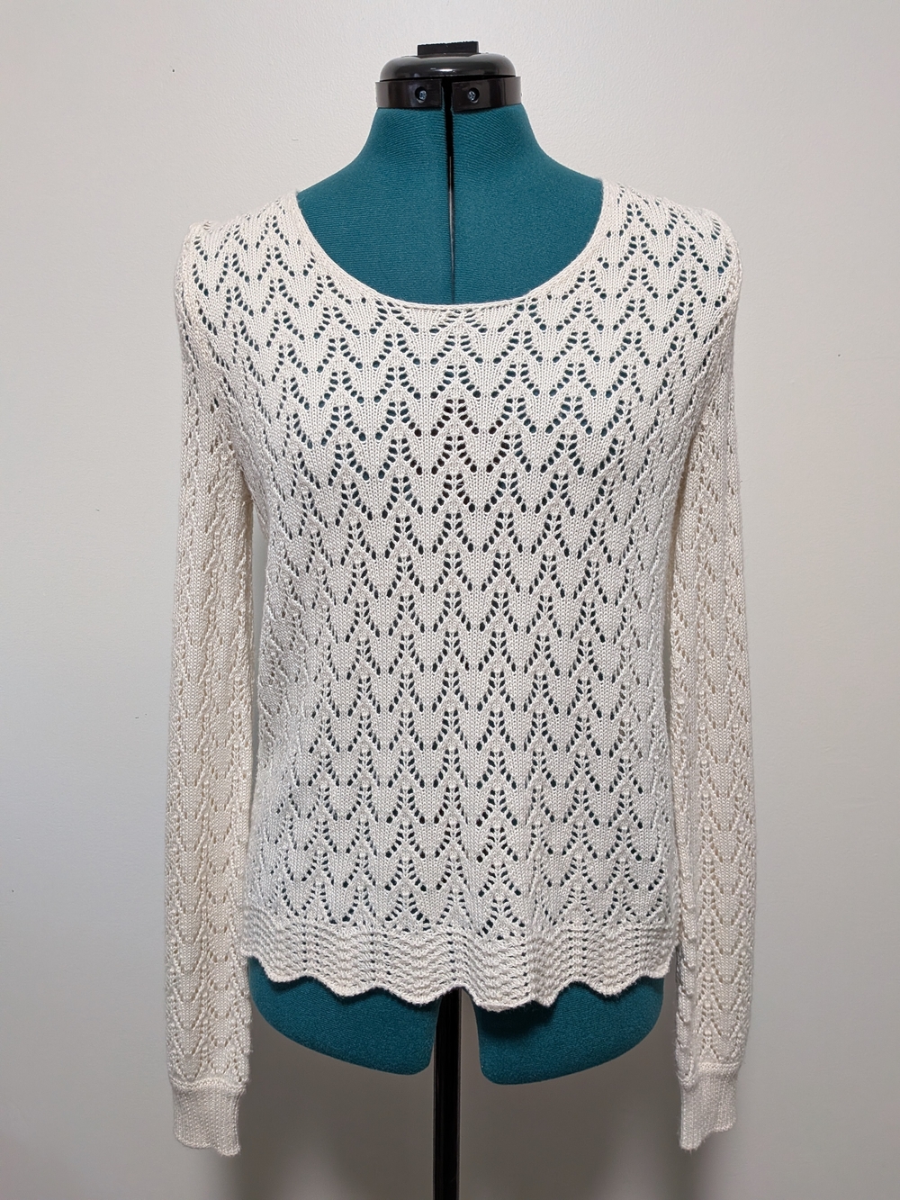 Candie's Cream Open-Knit Scoop Neck Sweater